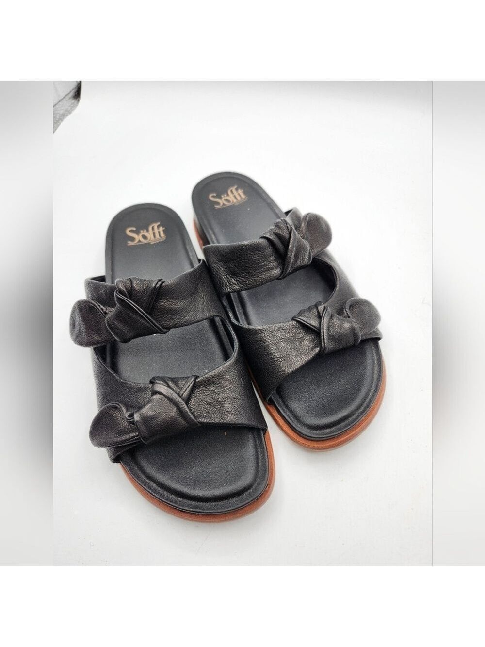 Sofft Women's Leather Black Double Knotted Slide Sandals Sz 7.5M